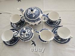 Johnson Brothers Blue Willow Tea Pot Set 1883 Green Stamp Immaculate & Mint