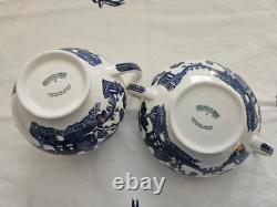 Johnson Brothers Blue Willow Tea Pot Set 1883 Green Stamp Immaculate & Mint