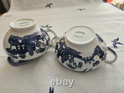 Johnson Brothers Blue Willow Tea Pot Set 1883 Green Stamp Immaculate & Mint