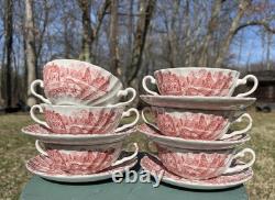 Johnson Brothers China 6 Historic Cream Soup Double Handled Bowls & 5 Saucers