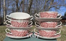 Johnson Brothers China 6 Historic Cream Soup Double Handled Bowls & 5 Saucers