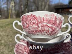 Johnson Brothers China 6 Historic Cream Soup Double Handled Bowls & 5 Saucers