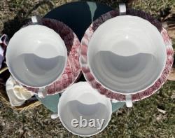 Johnson Brothers China 6 Historic Cream Soup Double Handled Bowls & 5 Saucers