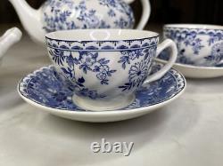 Johnson Brothers Devon Cottage Blue 13-Piece Tea Set Teapot Cups & Saucers