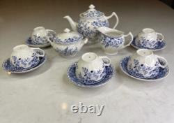 Johnson Brothers Devon Cottage Blue 13-Piece Tea Set Teapot Cups & Saucers