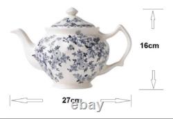 Johnson Brothers Devon Cottage Blue 13-Piece Tea Set Teapot Cups & Saucers