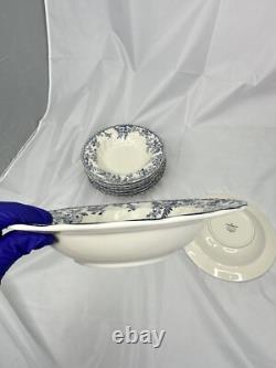 Johnson Brothers Devon Cottage Pasta Bowls Set of 10 Blue White Floral 8.75