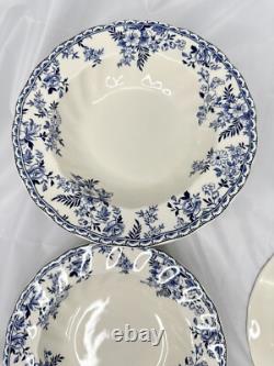 Johnson Brothers Devon Cottage Pasta Bowls Set of 10 Blue White Floral 8.75