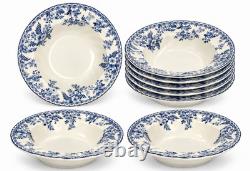 Johnson Brothers Devon Cottage Pasta Bowls Set of 8 Blue White Floral 8.75