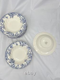 Johnson Brothers Devon Cottage Pasta Bowls Set of 8 Blue White Floral 8.75