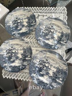 Johnson Brothers Enchanted Garden 10 Blue & White Dinner Plates -Set Of 4