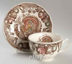 Johnson Brothers His Majesty Thanksgiving Turkey Flat Cup & Saucers Set of 12