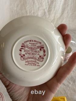 Johnson Brothers Historic America Wash DC red transferware cup & saucer x4