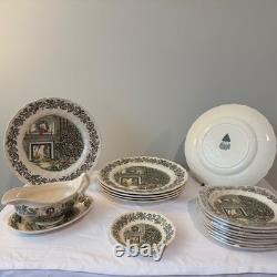 Johnson Brothers Merry Christmas Ironstone 17pc Set Plates Gravy Boat England