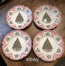 Johnson Brothers Old Britain Castles Christmas Tree Salad Plate Set of 4 RARE