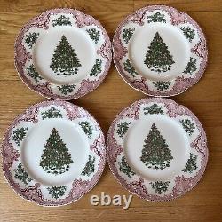 Johnson Brothers Old Britain Castles Christmas Tree Salad Plates Set of 4 RARE