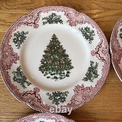 Johnson Brothers Old Britain Castles Christmas Tree Salad Plates Set of 4 RARE