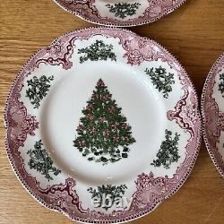 Johnson Brothers Old Britain Castles Christmas Tree Salad Plates Set of 4 RARE