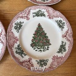 Johnson Brothers Old Britain Castles Christmas Tree Salad Plates Set of 4 RARE