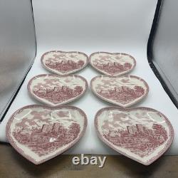 Johnson Brothers Old Britain Castles Pink Heart Shaped Plate Dish Set Of 6 9 x8