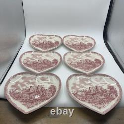 Johnson Brothers Old Britain Castles Pink Heart Shaped Plate Dish Set Of 6 9 x8