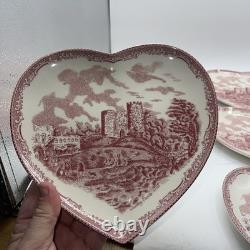 Johnson Brothers Old Britain Castles Pink Heart Shaped Plate Dish Set Of 6 9 x8