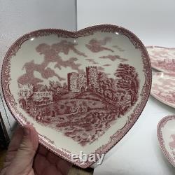 Johnson Brothers Old Britain Castles Pink Heart Shaped Plate Dish Set Of 6 9 x8
