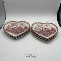 Johnson Brothers Old Britain Castles Pink Heart Shaped Plate Dish Set Of 6 9 x8