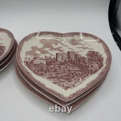 Johnson Brothers Old Britain Castles Pink Heart Shaped Plate Dish Set Of 6 9 x8