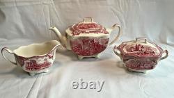 Johnson Brothers Old Britain Castles Pink Teapot Sugar Bowl with Lid Creamer NOS