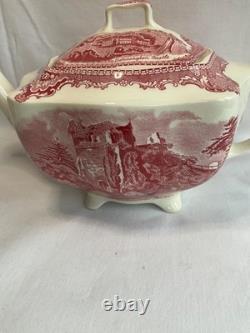 Johnson Brothers Old Britain Castles Pink Teapot Sugar Bowl with Lid Creamer NOS