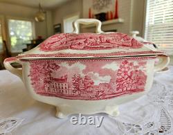 Johnson Brothers Old Britain Castles Red Transferware Footed Soup Tureen with Lid