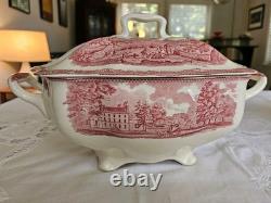 Johnson Brothers Old Britain Castles Red Transferware Footed Soup Tureen with Lid