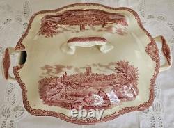 Johnson Brothers Old Britain Castles Red Transferware Footed Soup Tureen with Lid