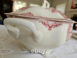 Johnson Brothers Old Britain Castles Red Transferware Footed Soup Tureen with Lid