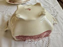 Johnson Brothers Old Britain Castles Red Transferware Footed Soup Tureen with Lid