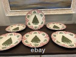 Johnson Brothers Old Britain Pink Christmas Tree Lunch /Salad Plates Set 6