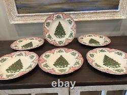 Johnson Brothers Old Britain Pink Christmas Tree Lunch /Salad Plates Set 6