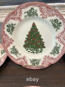 Johnson Brothers Old Britain Pink Christmas Tree Lunch /Salad Plates Set 6