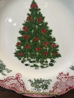 Johnson Brothers Old Britain Pink Christmas Tree Lunch /Salad Plates Set 6