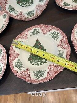 Johnson Brothers Old Britain Pink Christmas Tree Lunch /Salad Plates Set 6