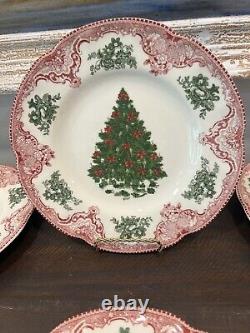 Johnson Brothers Old Britain Pink Christmas Tree Lunch /Salad Plates Set 6