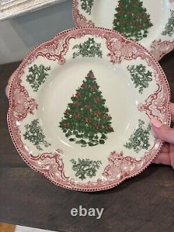 Johnson Brothers Old Britain Pink Christmas Tree Lunch /Salad Plates Set 6