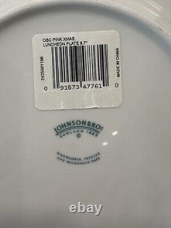 Johnson Brothers Old Britain Pink Christmas Tree Lunch /Salad Plates Set 6 NEW