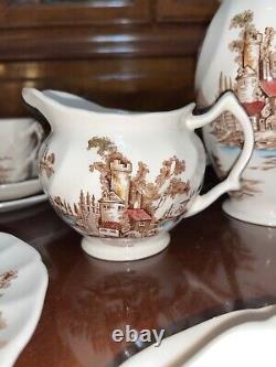 Johnson Brothers Old Mill Tea Coffee Pot Set 6 Cup Saucer Plate Creamer England