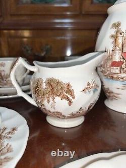 Johnson Brothers Old Mill Tea Coffee Pot Set 6 Cup Saucer Plate Creamer England