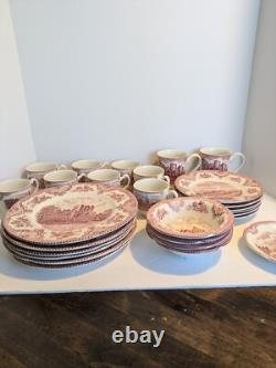 Johnson Brothers Red/White Transferware Old Britain Castles 27 Pieces