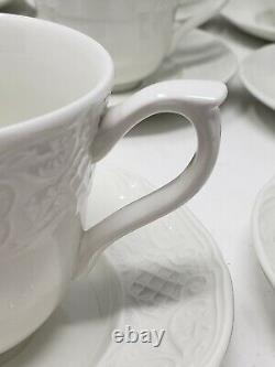 Johnson Brothers Richmond White 12 Coffee/Tea Cups WithSaucers Embossed Trellis