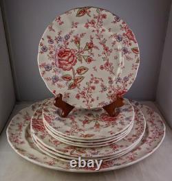 Johnson Brothers Rose Chintz 14 Platter, 3 Dinner Plates + 5 Salad Plates 1883