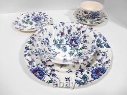 Johnson Brothers Rose Chintz Blue 5 Piece Dinner Set Dinnerware 1995 Rare Vtg